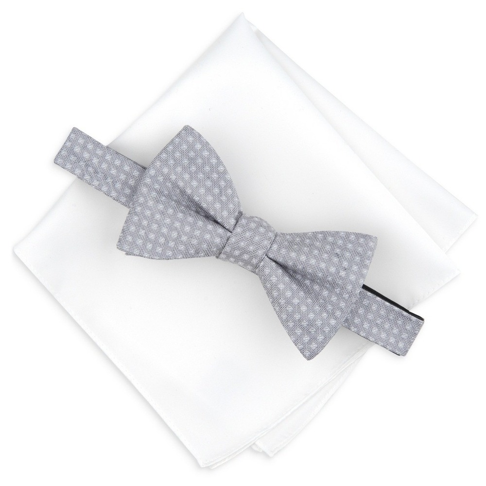 Alfani Mens Bow Tie & Pocket Square Set OS Grey/White Geometric Necktie NWT